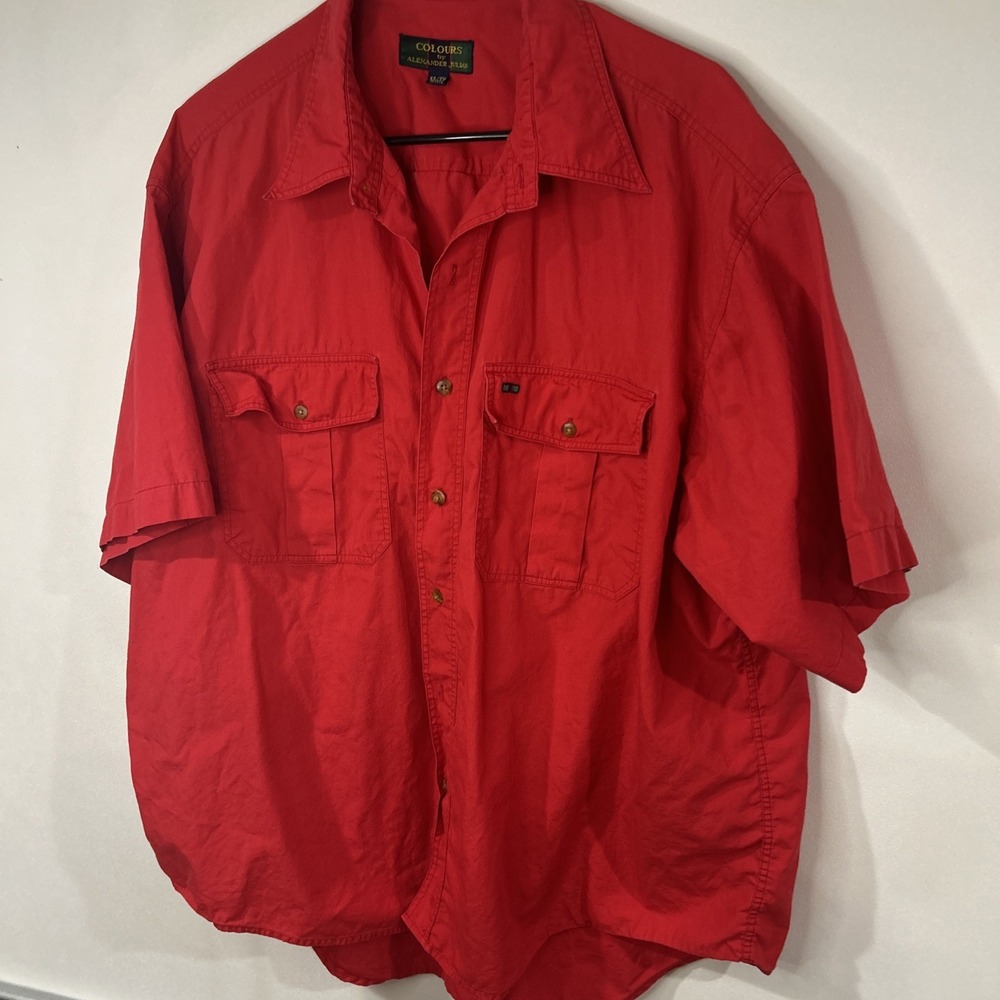 Alexander Julian Colours Men's Red Cotton Button-Down Pocket Shirt XL (007)